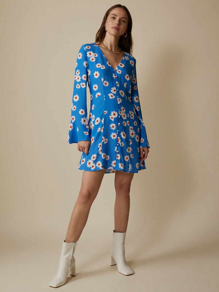 Caroline Blue Daisy Mini Dress by KITRI Studio