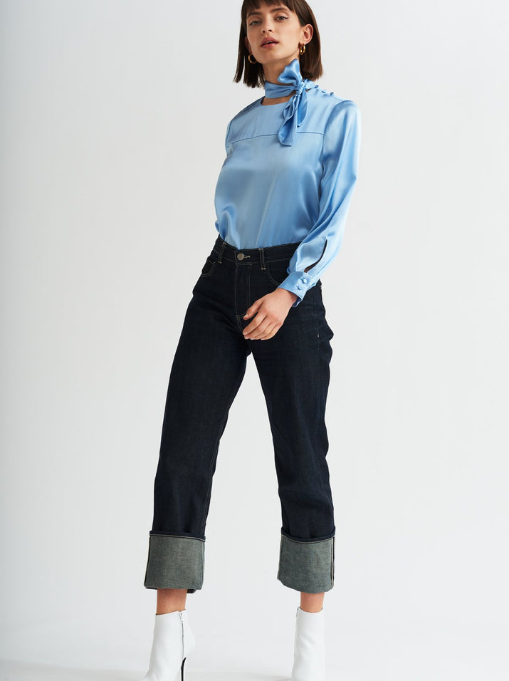 Dores Blue Silk Blouse by KITRI Studio