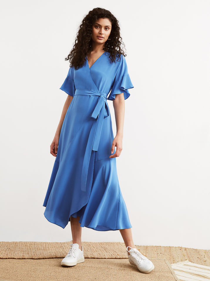Eliana Blue Silk Wrap Dress by KITRI Studio
