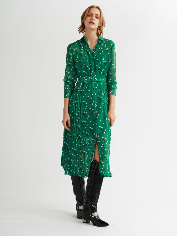 Gabriella Green Pleated Shirt Dress by KITRI Studio
