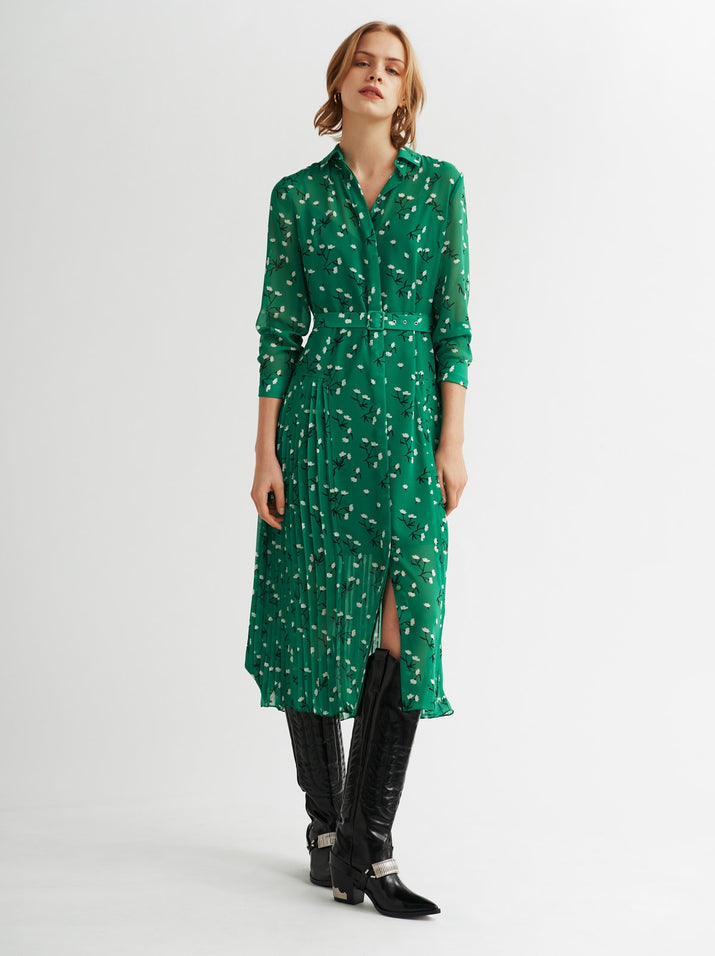 Gabriella Green Pleated Shirt Dress by KITRI Studio
