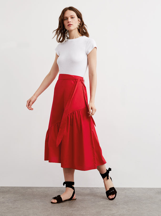 Isla Red Cotton Midi Skirt by KITRI Studio