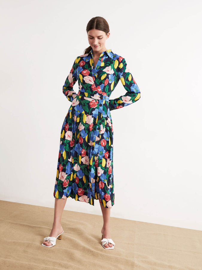 Liana Floral Print Pleated Midi Shirt Dress by KITRI Studio