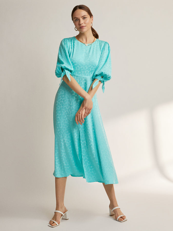 Lorelle Mint Daisy Jacquard Midi Dress by KITRI StudioLorelle Mint Daisy Jacquard Midi Dress by KITRI Studio