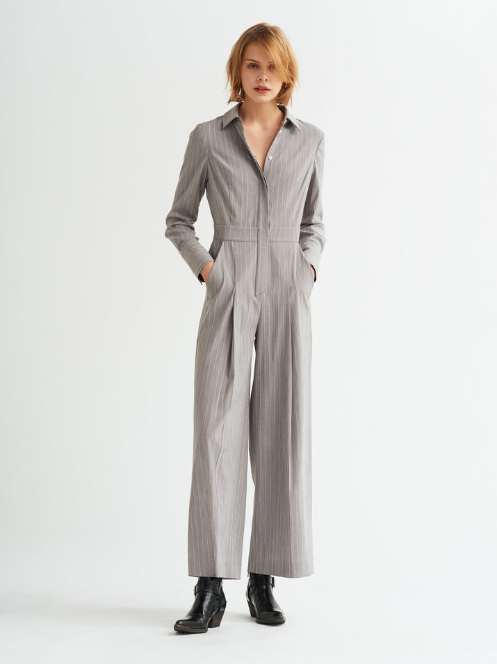 Lorna Grey Pinstripe Tailored Jumpsuit by KITRI Studio