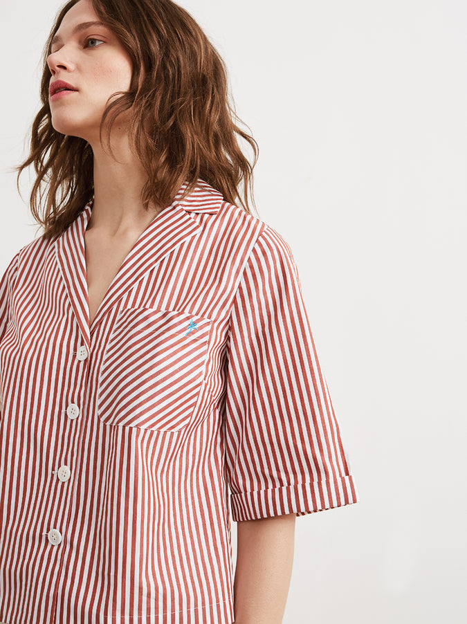 Lucia Striped Cotton Short Sleeve Striped Shirt by KITRI Studio