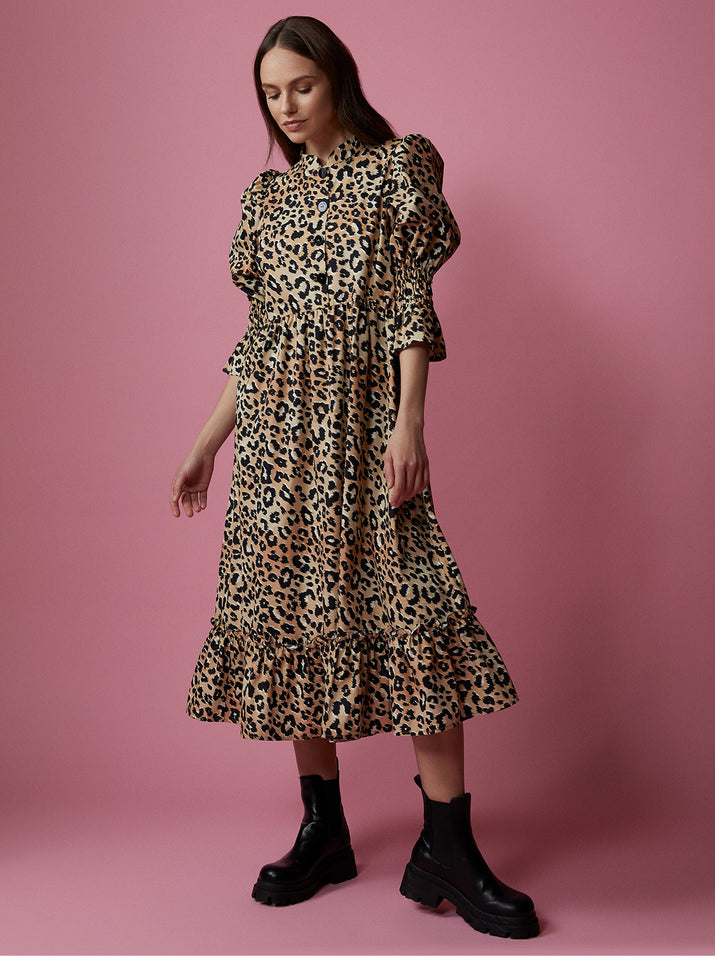 Rosie Leopard Print Cotton Midi Dress by KITRI Studio