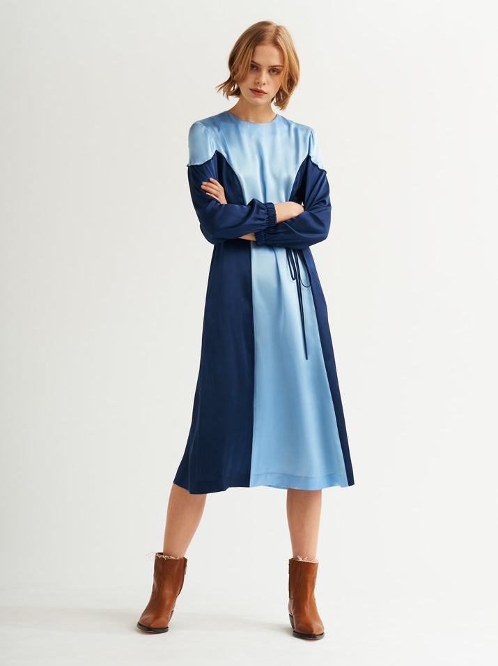 Sofiane Blue Silk Midi Dress by KITRI Studio