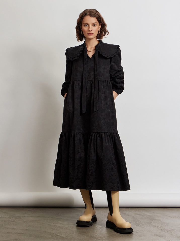 Carmela Black Jacquard Maxi Dress by KITRI Studio