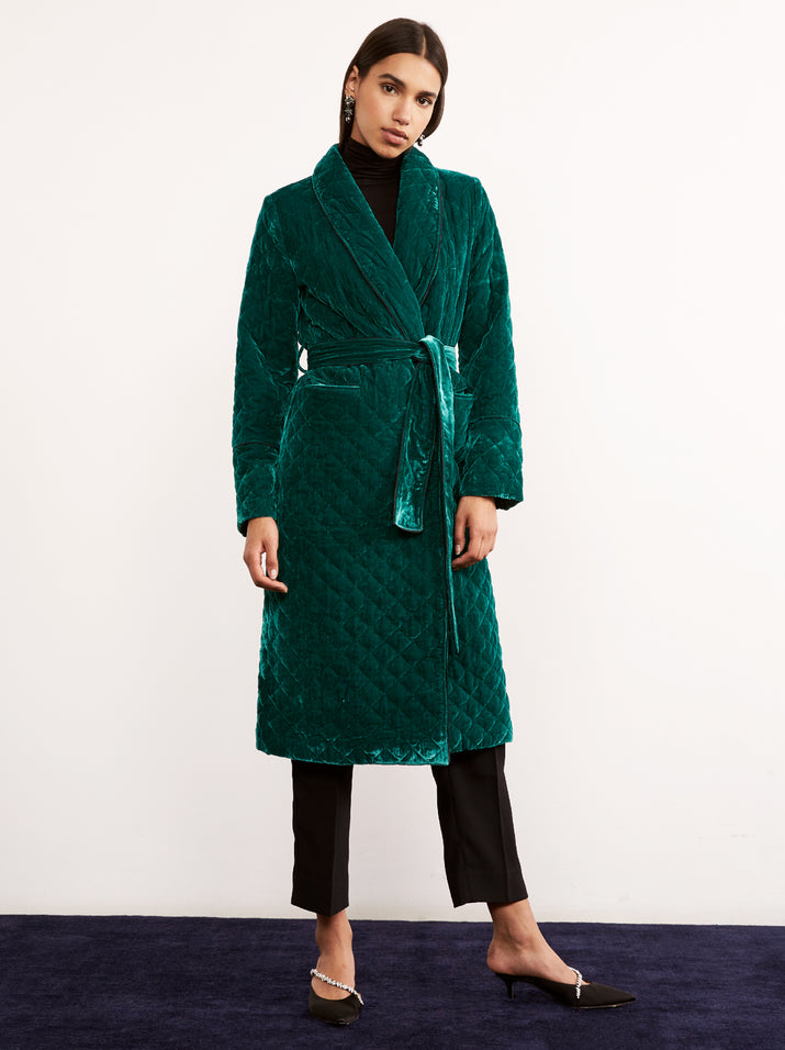 Kinsley Green Velvet Quilted Robe Coat by KITRI Studio