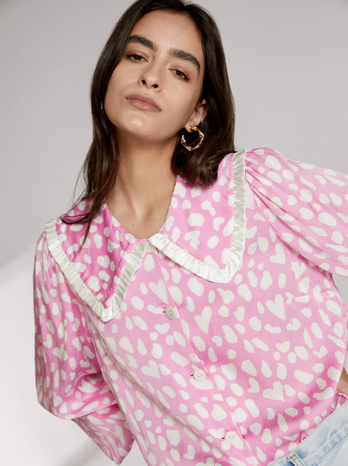 Laura Pink Animal Frill Collar Top by KITRI Studio
