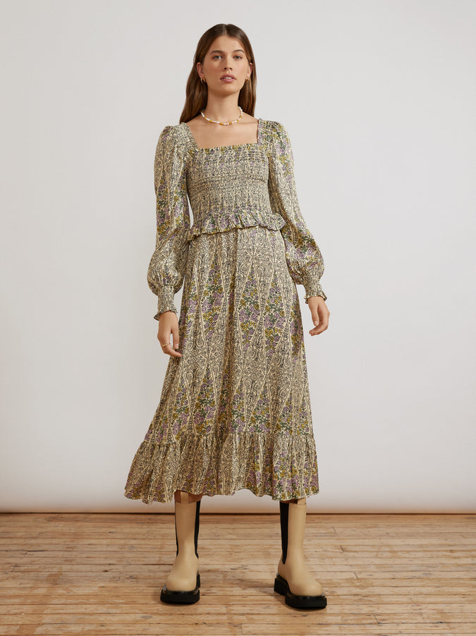 Lauren Vintage Tiled Floral Shirred Dress