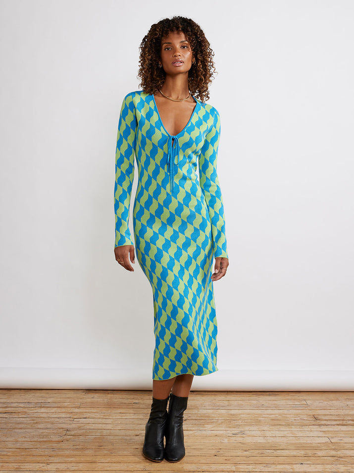 Leah Green Wavy Tile Knit Dress by KITRI Studio