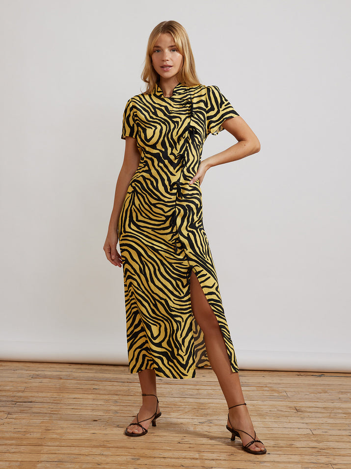 Leia Yellow Zebra Print Midi Dress by KITRI Studio