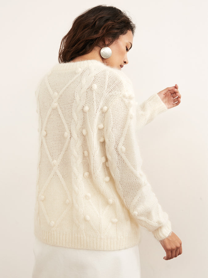 Leith White Mohair Cable Sweater | Women's Mohair Sweaters | KITRI