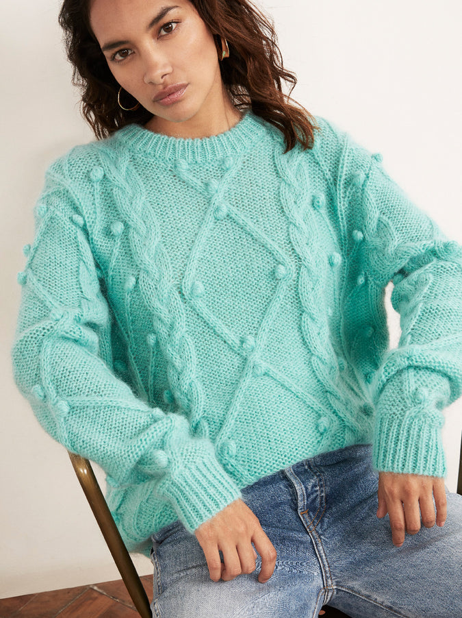 Leith Azure Mohair Cable Jumper by KITRI Studio