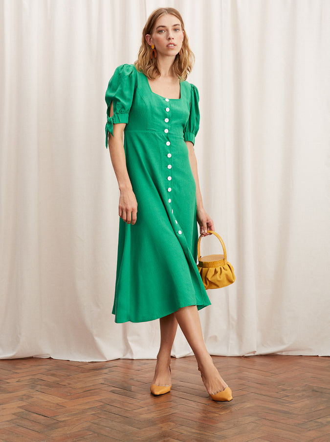Lenora Green Tie Sleeve Midi Dress | Women's Midi Dresses | KITRI