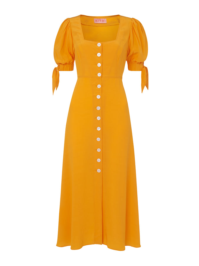 Lenora Yellow Tie Sleeve Midi Dress | Women's Midi Dresses | KITRI