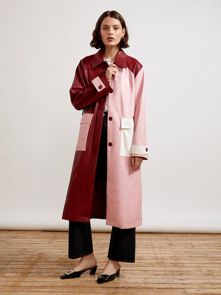 Leona Pink Colourblock Faux-Leather Coat by KITRI Studio