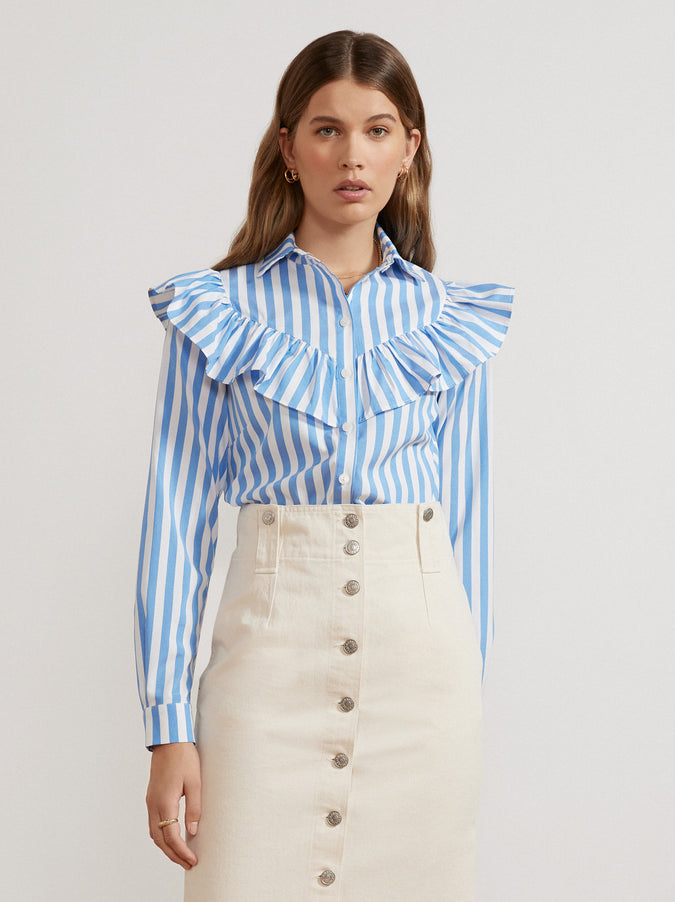 Lucinda Blue Stripe Frill Shirt