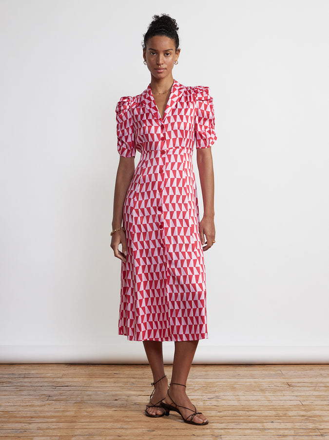 Maguire Pink Tile Print Midi Dress by KITRI Studio