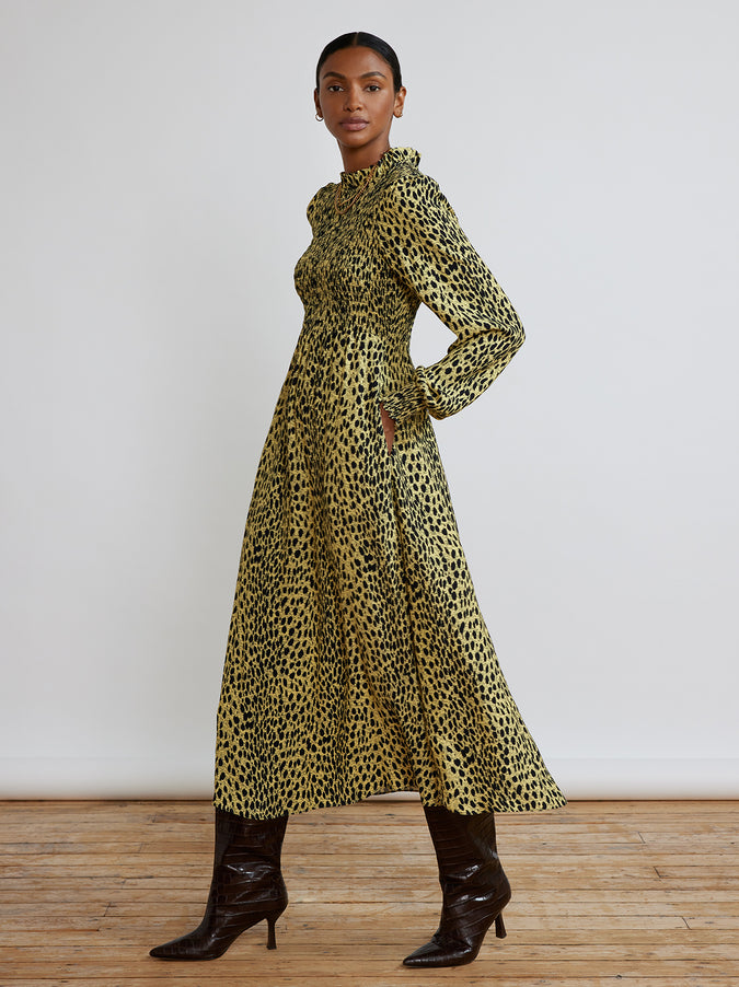 Molly Cheetah Print Shirred Dress by KITRI Studio