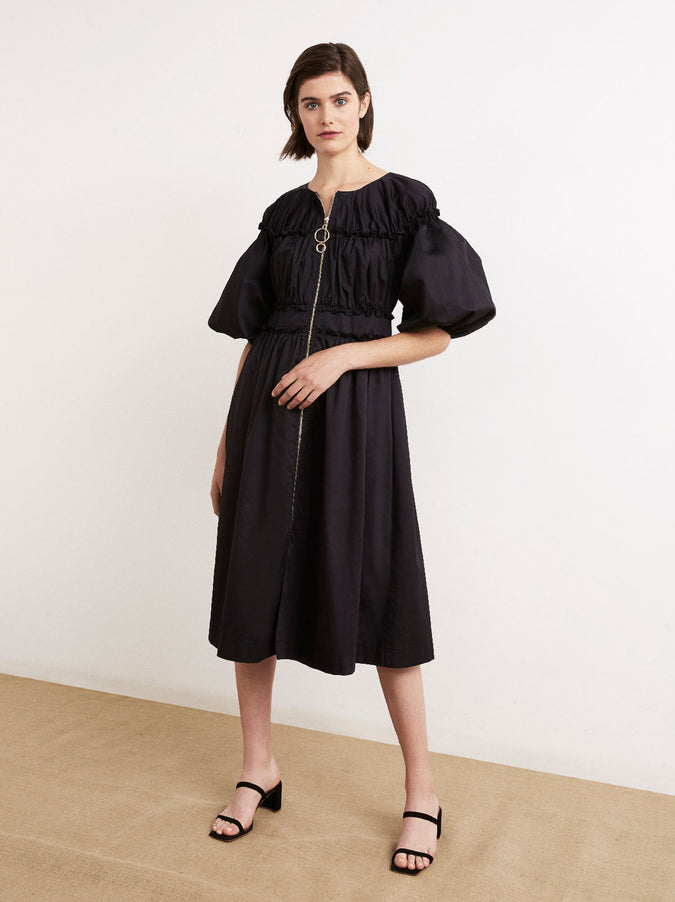Myrtha Black Cotton Midi Shirt Dress by KITRI Studio