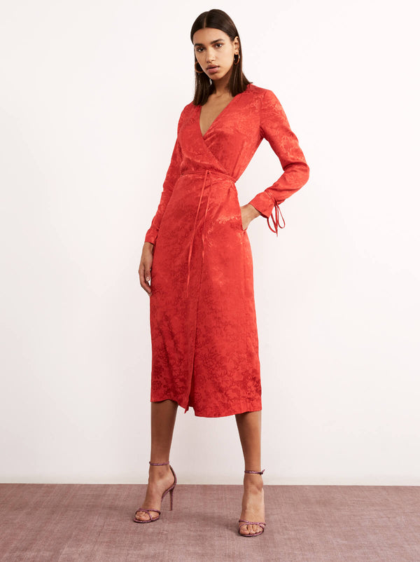 Odile Red Floral Print Wrap Dress by KITRI Studio