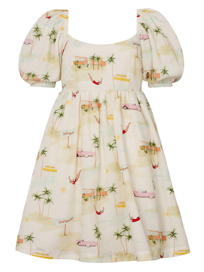 Olga Tie Back Palm Springs Print Mini Dress
