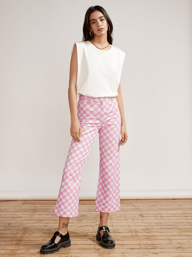 Olive Pink Checker Trousers by KITRI Studio