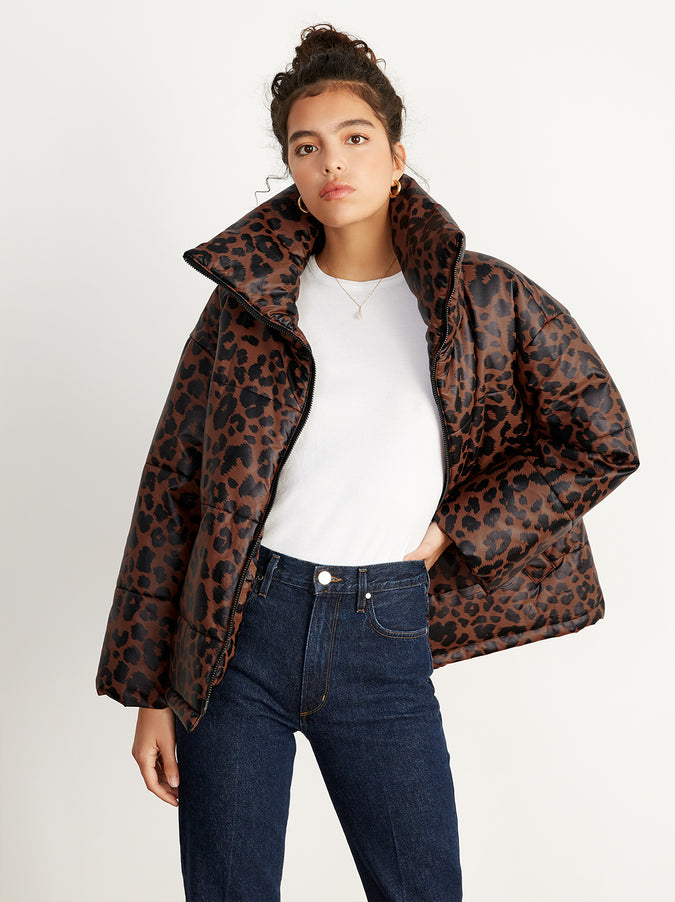 Paloma Leopard Print Faux Leather Puffer Coat by KITRI Studio 