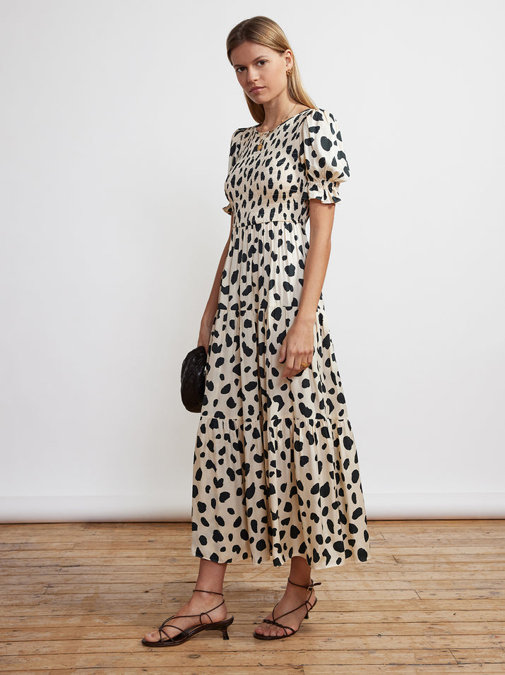 Persephone Shirred Animal Spot Dress by KITRI Studio