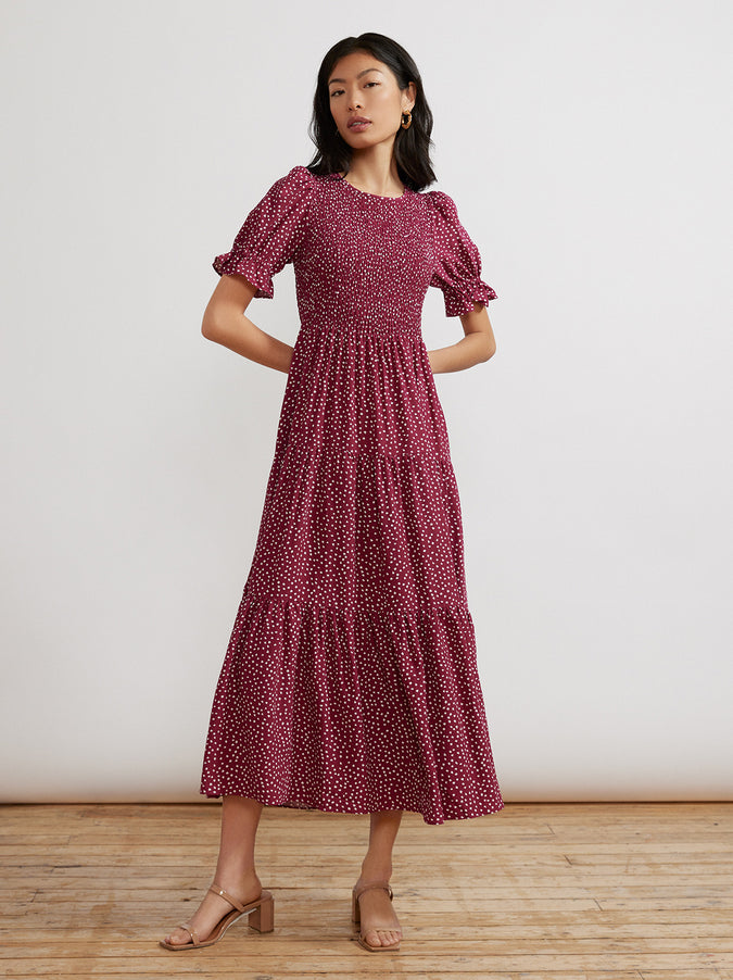 Persephone Shirred Berry Spot Dress by KITRI Studio