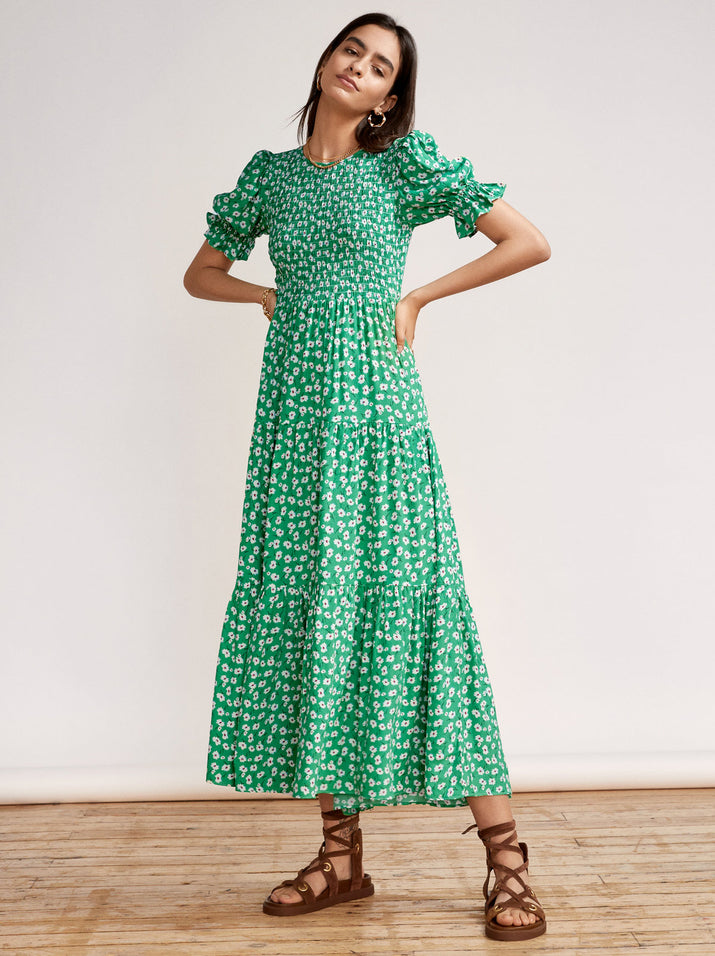 Persephone Shirred Green Floral Dress by KITRI Studio