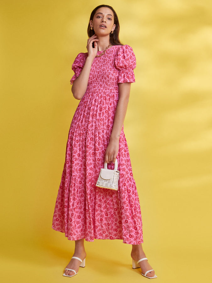 Persephone Shirred Pink Floral Dress by KITRI Studio