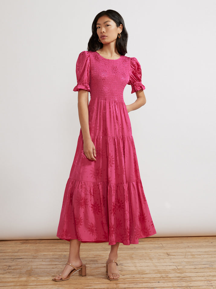 Persephone Shirred Pink Sungod Dress by KITRI Studio