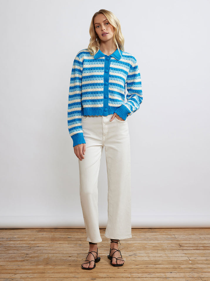 Horizontal Stripes Trumpet Sleeve Cardigan - Women - Ready-to-Wear