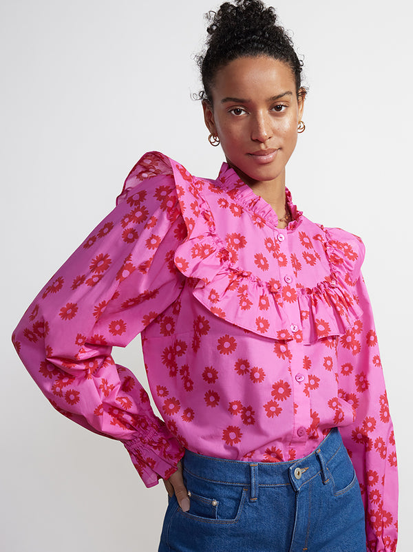 Raya Pink Daisy Print Cotton Voile Top by KITRI Studio