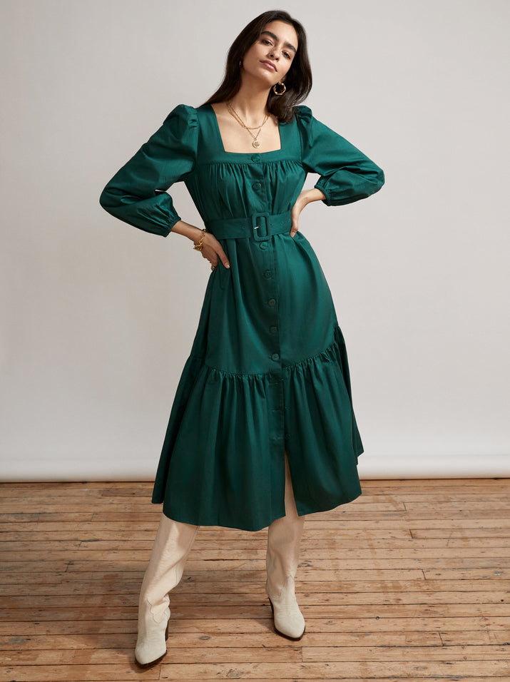 Regina Pine Green Cotton Dress by KITRI Studio