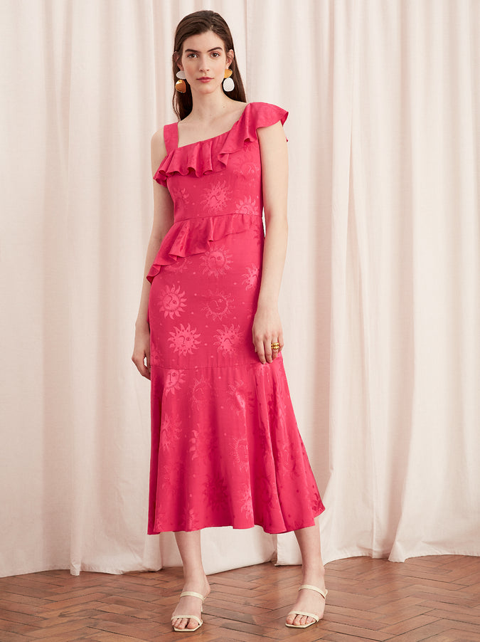 Roxanne Pink Frill Midi Dress by KITRI Studio