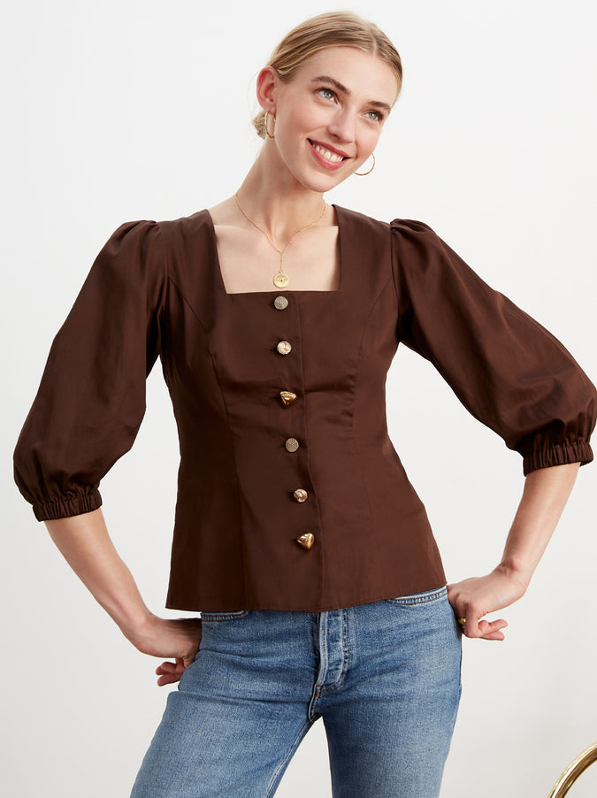 Ruby Chocolate Cotton Volume Sleeve Shirt by KITRI Studio