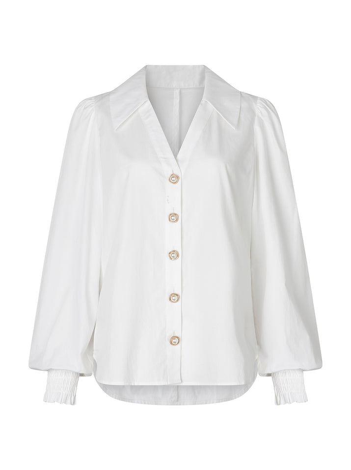 Tabbatha White Long Sleeve Button-Up Top