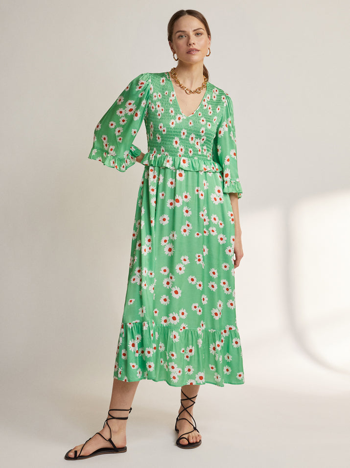 Savannah Green Daisy Shirred Dress by KITRI Studio