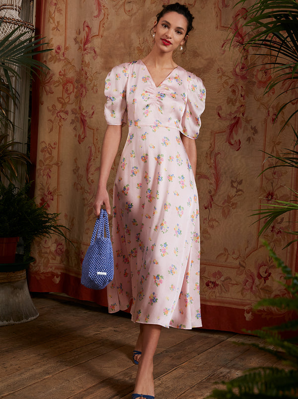Serafina Pink Floral Print Vintage Maxi Dress by KITRI Studio