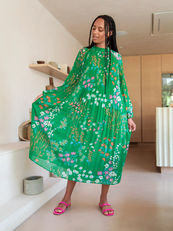 Sofiane Green Floral Print Midi Dress