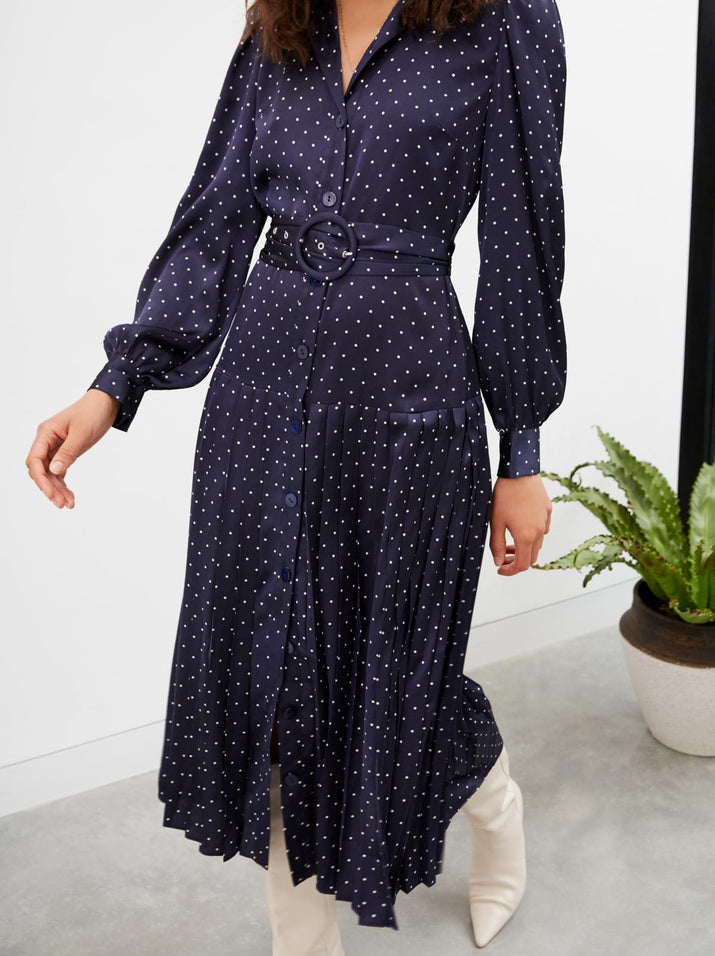 Black Polka Dot Long Sleeve Midi Dress | Womens | XX-Small (Available in XS, S, M, L, XL) | 100% Polyester | Lulus