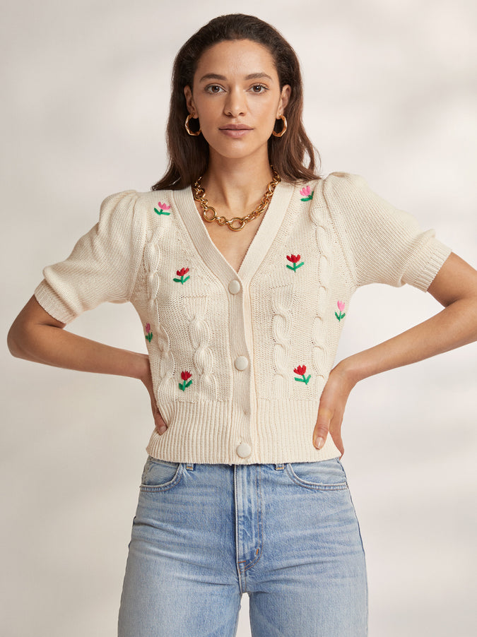 Tilly Tulip Embroidered Short Sleeve Cardigan  by KITRI Studio