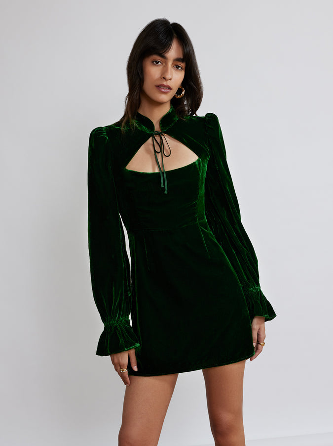 Valentina Green Velvet Mini Dress by KITRI Studio