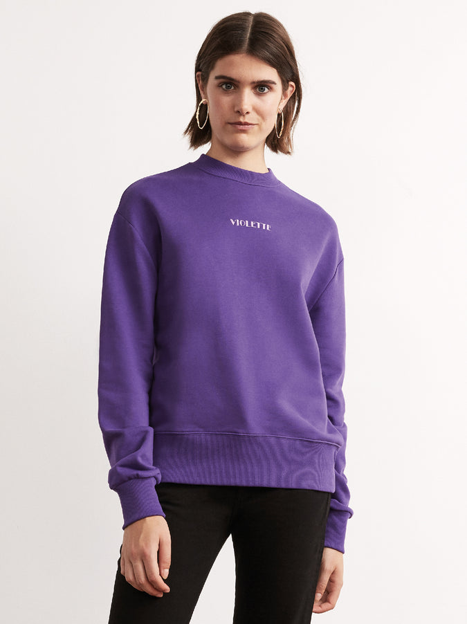 Violetta Purple Cotton Embroidered Sweatshirt by KITRI Studio