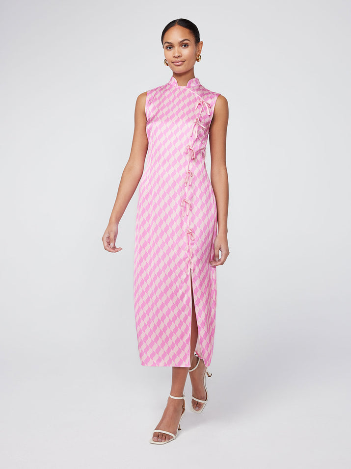 Virginia Pink Wavy Tile Midi Dress by KITRI Studio